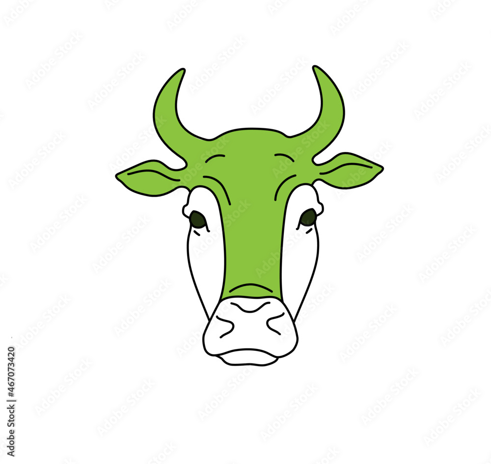 Fototapeta premium Green cow logo isolated on white background. Cow head symbol. Logo for natural milk product. Dairy manufacture.