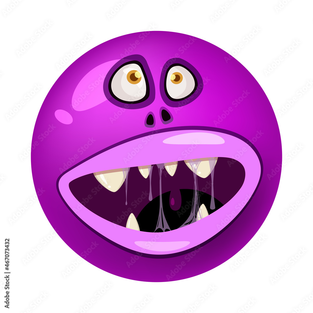 Monster face cartoon round icon head Halloween character. Illustration, sticker, emblem funny cute mask, vector Monster face cartoon round icon head Halloween character. Illustration, sticker, emblem funny cute mask, vector