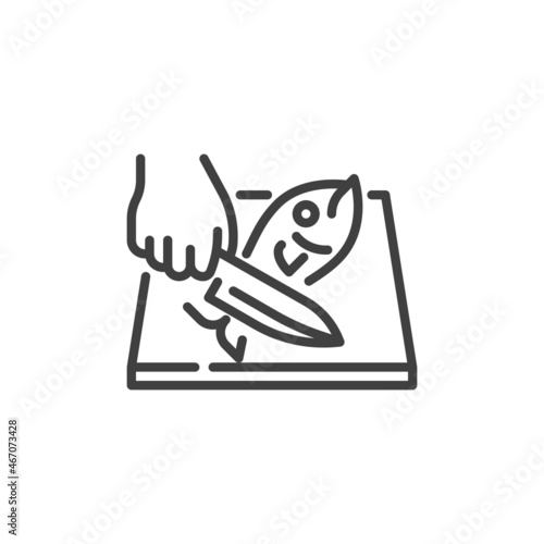 Cutting fish line icon