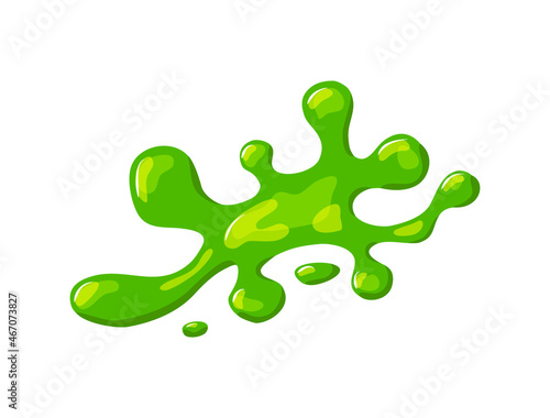 Puddle of green slime. Viscous liquid spill.Goo blob puddle dripping mucus. Vector cartoon illustration.