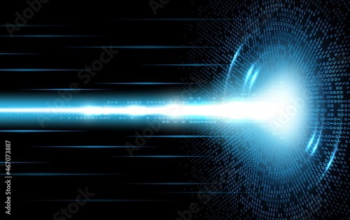 Big data internet technology digital network stream of data center and information storage. Abstract futuristic vector background of blue binary code flow, light beam and concentric circles