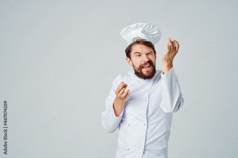 bearded man chef restaurant provision of services light background bearded man chef restaurant provision of services light background