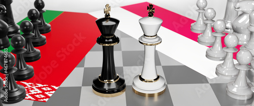 Belarus and Poland - talks, debate, dialog or a confrontation between those two countries shown as two chess kings with flags that symbolize art of meetings and negotiations, 3d illustration