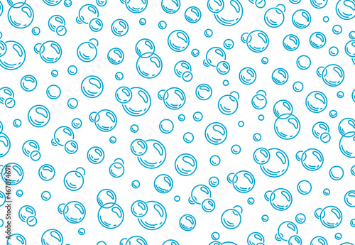 Soap blue bubbles seamless pattern. Outline.Bubbles of carbonated drink, medicine, oxygen, water. Vector illustration isolated background