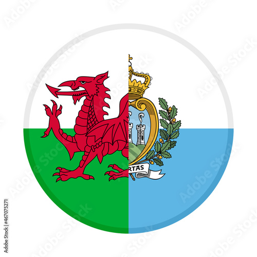 round icon with wales and san marino flags. vector illustration isolated on white background	
