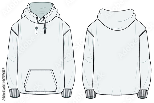 Winter Hoodies Sweater Front and Back View. fashion illustration vector, CAD, technical drawing, flat drawing.	