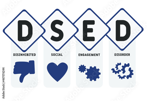 DSED - Disinhibited Social Engagement Disorder acronym. business concept background.  vector illustration concept with keywords and icons. lettering illustration with icons for web banner, flyer © Nadezhda Kozhedub