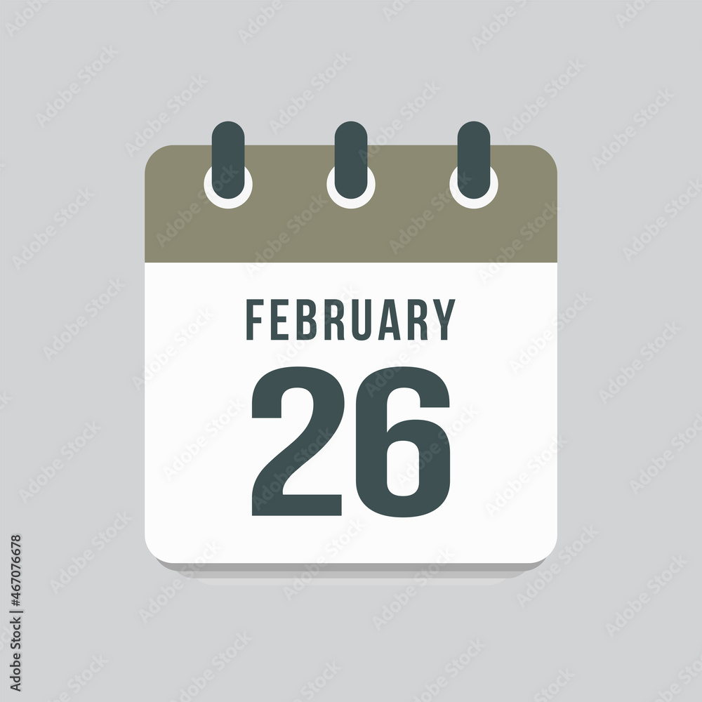 Icon day date 26 February, template calendar page Icon day date 26 February, template calendar page