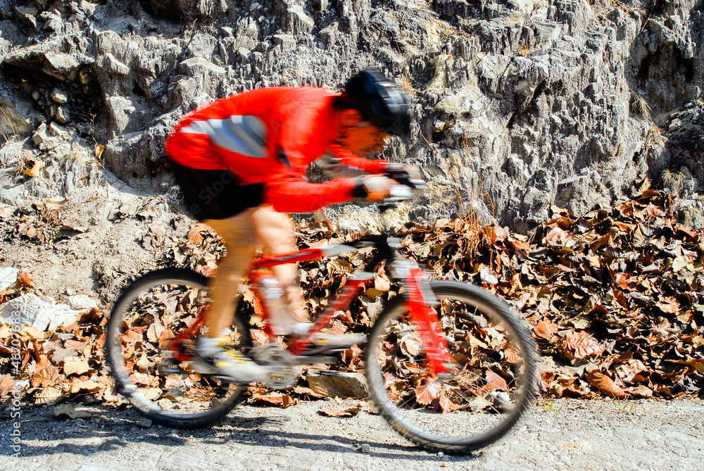 Naklejka premium mountain biker enjoying the day