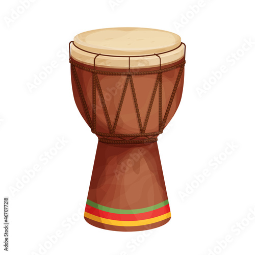 African djembe drum, reggae Jamaica traditional musical instrument in cartoon style isolated on white background. Ethnic, . Vector illustration