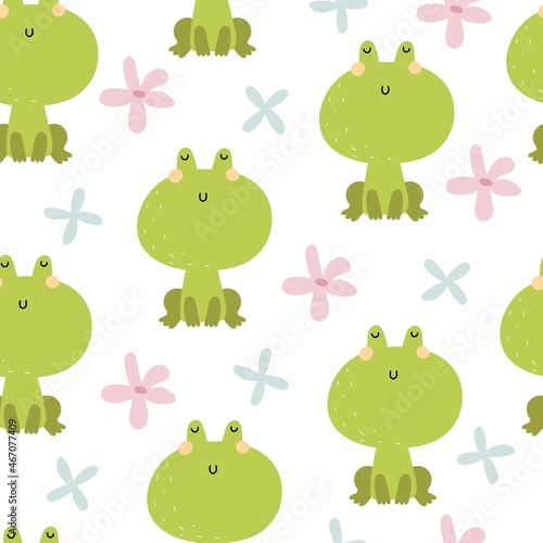 seamless pattern with cartoon frog. colorful vector for kids  flat style. Baby design for fabric  textile  print  wrapper.