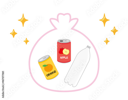 ゴミ袋に入った缶とペットボトル　リサイクル　ベクターイラスト