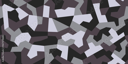 Geometric black gray and brown camouflage seamless pattern. Abstract modern military urban texture. Camo background. Vector 