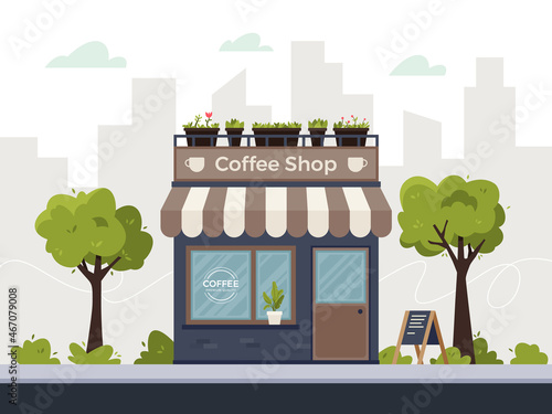 Coffee shop store building illustration