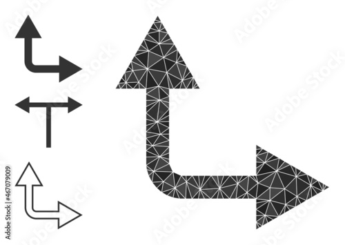 lowpoly bifurcation arrow right up icon, and bonus icons. Polygonal bifurcation arrow right up vector is combined with scattered triangles.