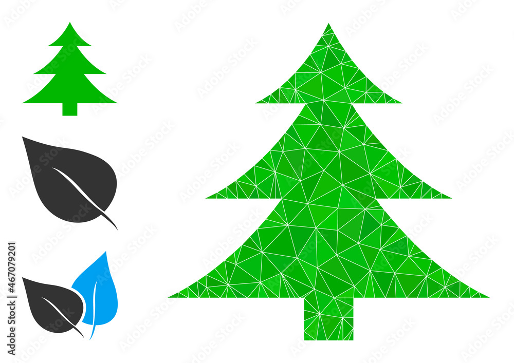 Obraz premium Low-poly fir-tree icon, and other icons. Polygonal fir-tree vector constructed from chaotic triangles. Flat geometric polygonal symbol created from fir-tree icon.