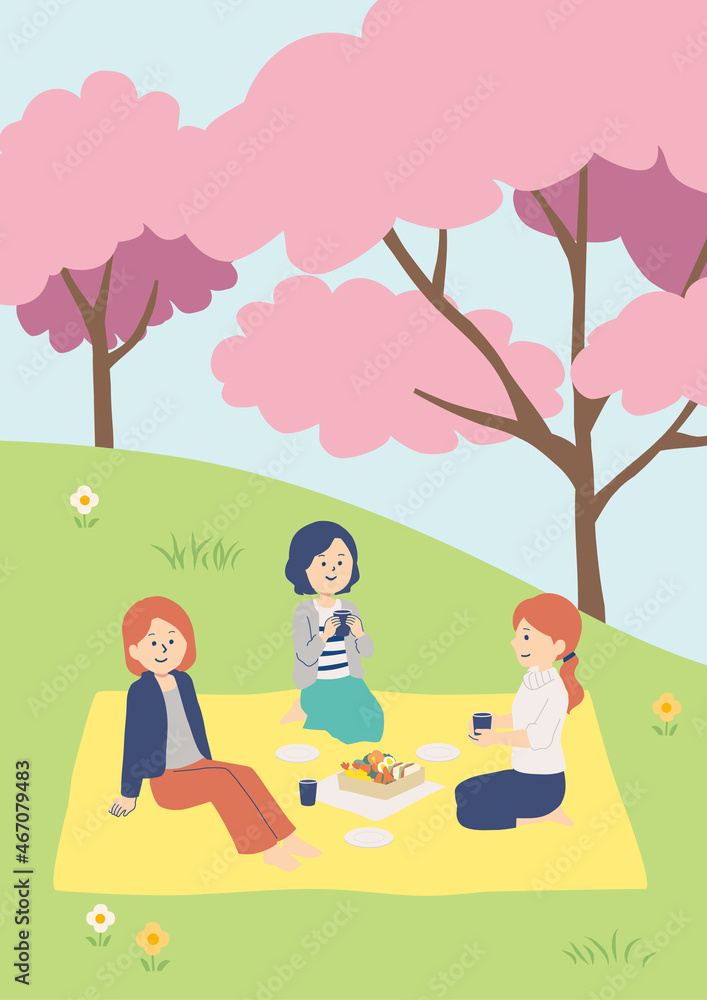 お花見をする女性たちのイラスト Stock Vector Adobe Stock お花見をする女性たちのイラスト Stock Vector Adobe Stock