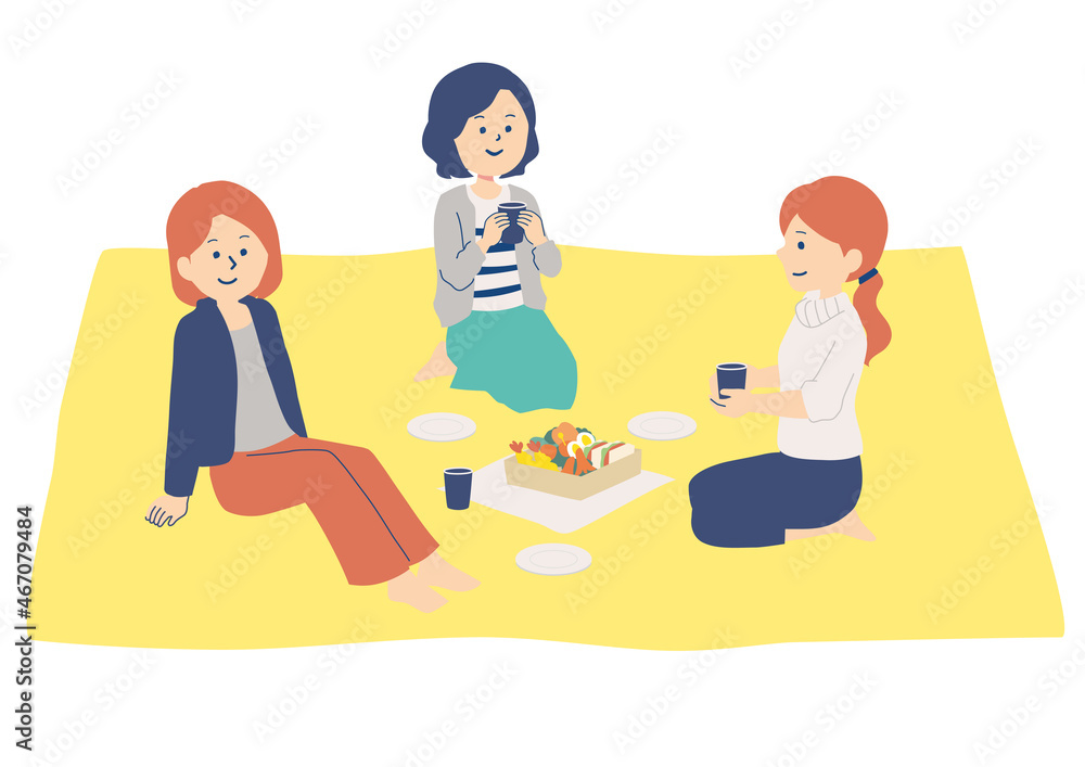 ピクニックをする女性たちのイラスト ピクニックをする女性たちのイラスト