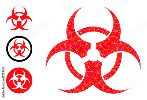 Low-poly bio hazard icon, and bonus icons. Polygonal bio hazard vector is combined with chaotic triangles. Flat geometric polygonal illustration is created from bio hazard pictogram.