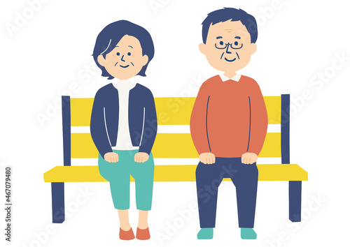 ベンチに座ってくつろぐシニアのイラスト