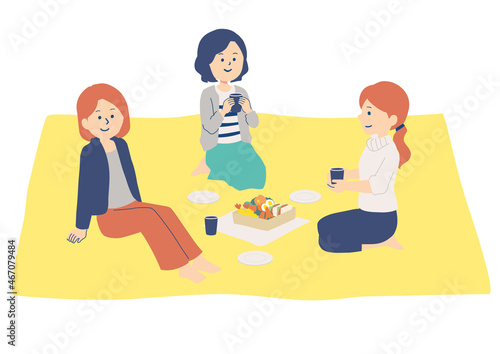 ピクニックをする女性たちのイラスト