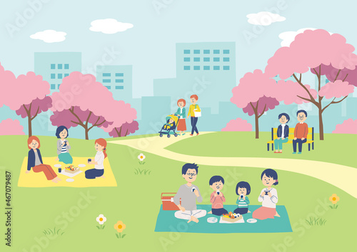 お花見をする人物のイラスト