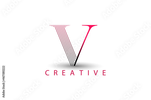 Logo design template, with letter V in lines