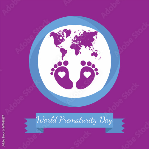 Vector illustration, two Baby Feet, as an icon, banner or template, World Premature Day, is observed on 17 November every year to raise awareness of preterm birth and premature baby concerns.