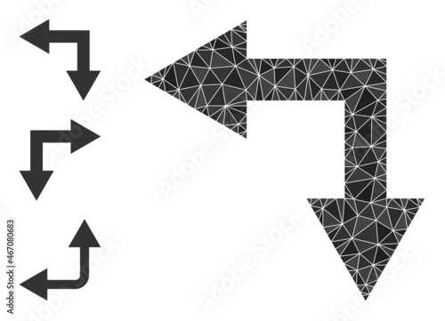 lowpoly bifurcation arrow left down icon, and similar icons. Polygonal bifurcation arrow left down vector is designed from chaotic triangles.