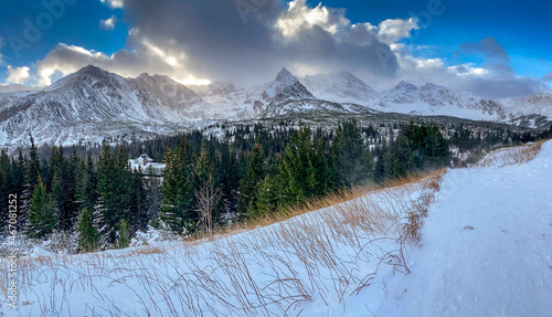 Panorama of the caterpillar valley in the Tatra Mountains in winter photo