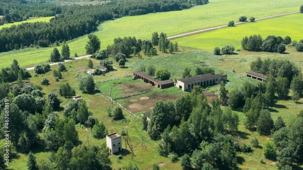 4K Belarus. Elevated View Of Abandoned Cow Sheds In Chernobyl Zone. Chornobyl Catastrophe Disasters. Dilapidated House In Belarusian Village. Whole Villages Must Be Disposed. Chernobyl Resettlement 4K Belarus. Elevated View Of Abandoned Cow Sheds In Chernobyl Zone. Chornobyl Catastrophe Disasters. Dilapidated House In Belarusian Village. Whole Villages Must Be Disposed. Chernobyl Resettlement