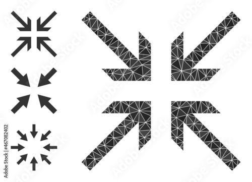 Low-poly collide arrows icon, and other icons. Polygonal collide arrows vector designed from randomized triangles. Flat geometric mesh symbol is created from collide arrows icon.
