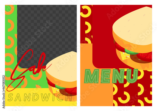 Modern Sandwich, fast food template for poster, flyer, brochure, cover. Graphic design layout with graphic elements and space for photo background.
