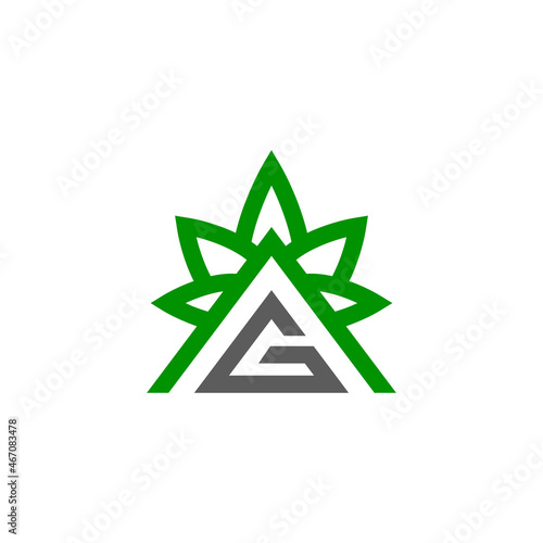 Cannabis combination with Letter A,G in background white ,flat minimalist vector logo design