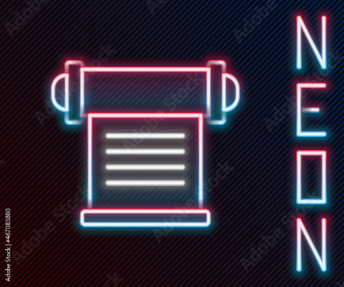 Glowing neon line Decree, paper, parchment, scroll icon icon isolated on black background. Colorful outline concept. Vector