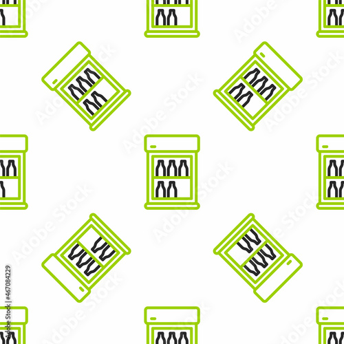 Line Commercial refrigerator to store drinks icon isolated seamless pattern on white background. Perishables for store or supermarket. Vector