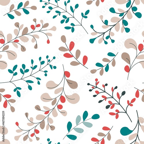 Branches with leaves, floral ornaments pattern