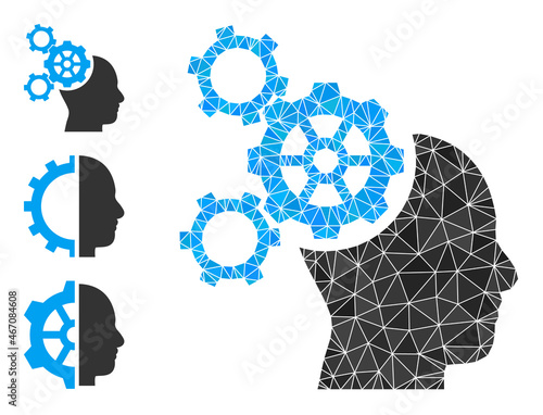 lowpoly brain mechanics icon, and other icons. Polygonal brain mechanics vector is designed with scattered triangles. Flat geometric polygonal abstraction designed by brain mechanics icon.