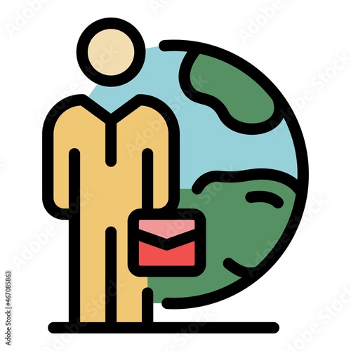 Outsource global icon. Outline outsource global vector icon color flat isolated