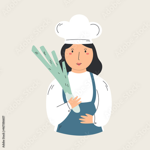 Vector illustration of a cute chef cook with vegetables