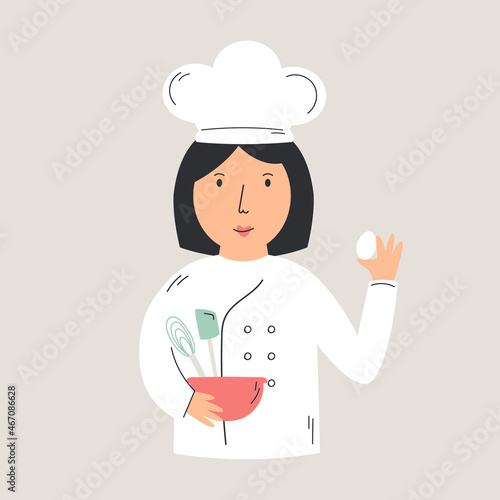 Vector illustration of a cute chef cook with kitchen utensils.