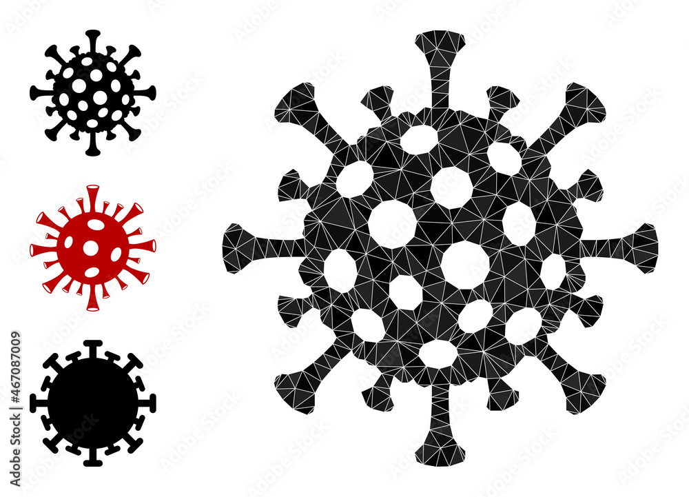 lowpoly flu virus icon, and bonus icons. Polygonal flu virus vector is filled of random triangles. Flat geometric lowpoly symbol is based on flu virus icon. lowpoly flu virus icon, and bonus icons. Polygonal flu virus vector is filled of random triangles. Flat geometric lowpoly symbol is based on flu virus icon.
