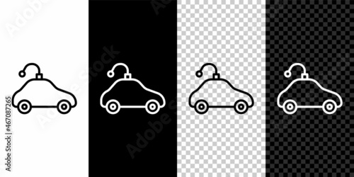 Set line Radio controlled car toy icon isolated on black and white, transparent background. Control remote car toy. Vector