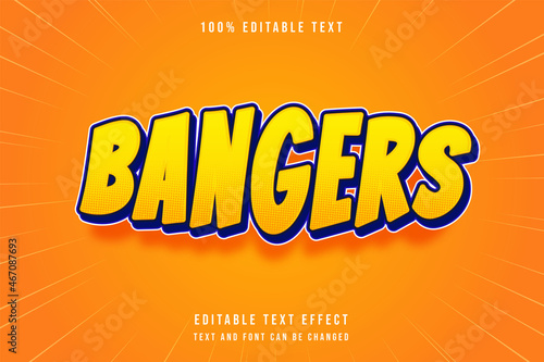 Bangers, 3 dimensions editable text effect modern yellow gradation orange blue text style