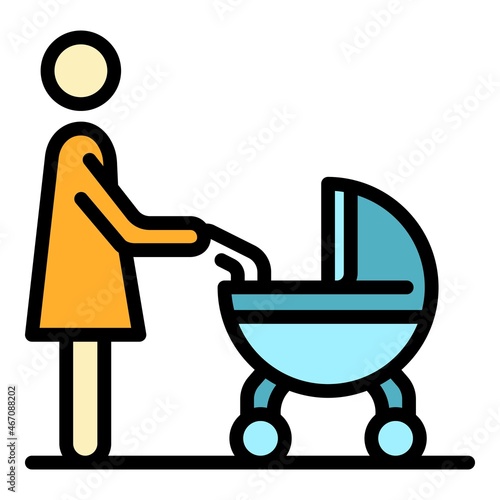 Baby carriage icon. Outline baby carriage vector icon color flat isolated
