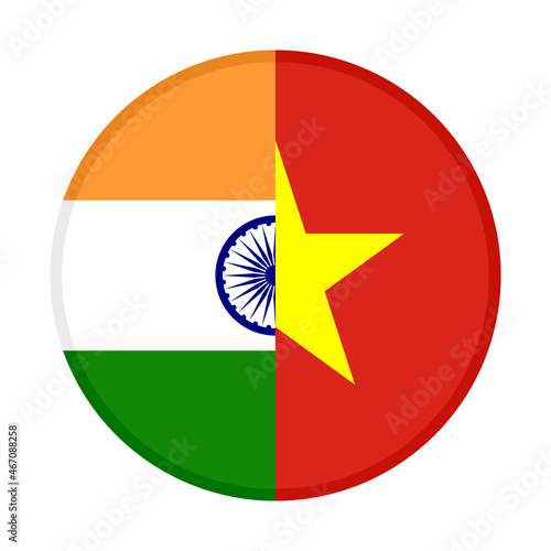round icon with india and vietnam flags. vector illustration isolated on white background	