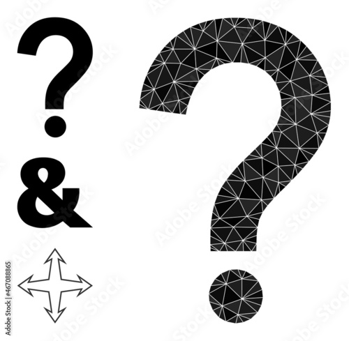 lowpoly query sign icon, and bonus icons. Polygonal query sign vector designed from random triangles. Flat geometric lowpoly abstraction is created from query sign pictogram.