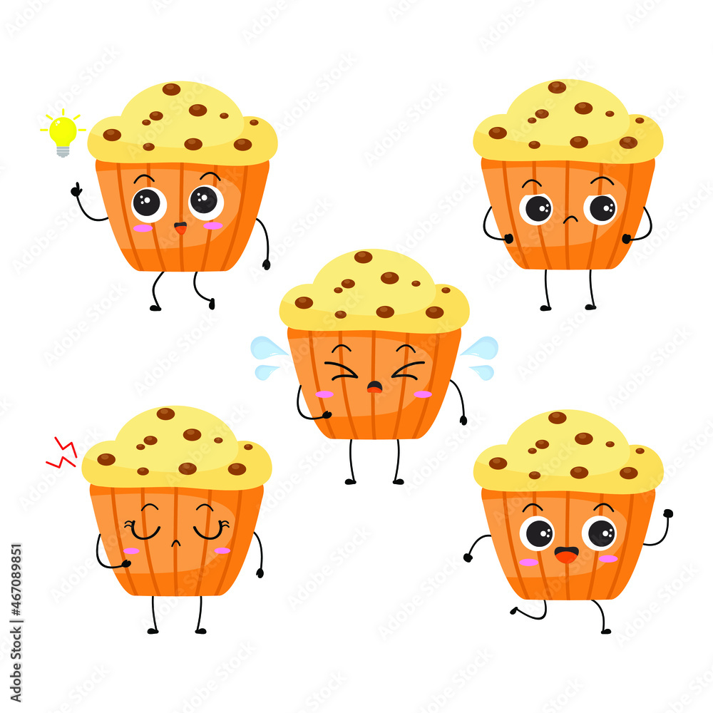 Kawaii cartoon of muffin character. sweet dessert. Illustration emoji