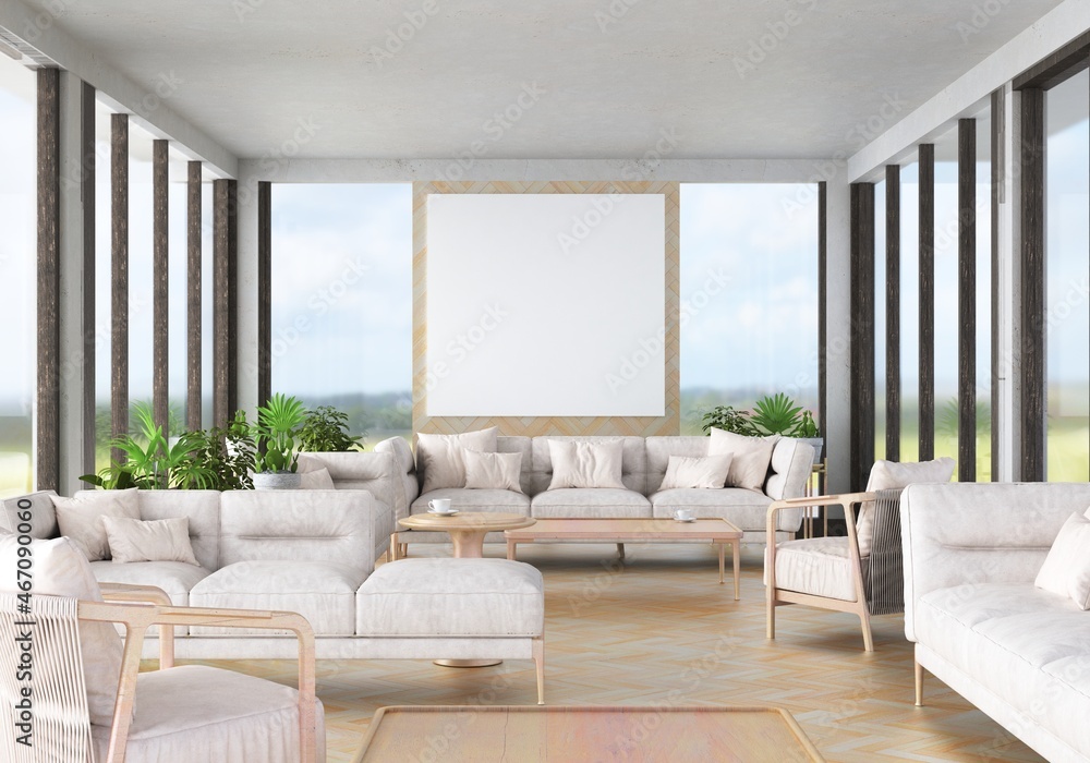 Fototapeta premium 3D illustration Mockup photo frame in living room rendering