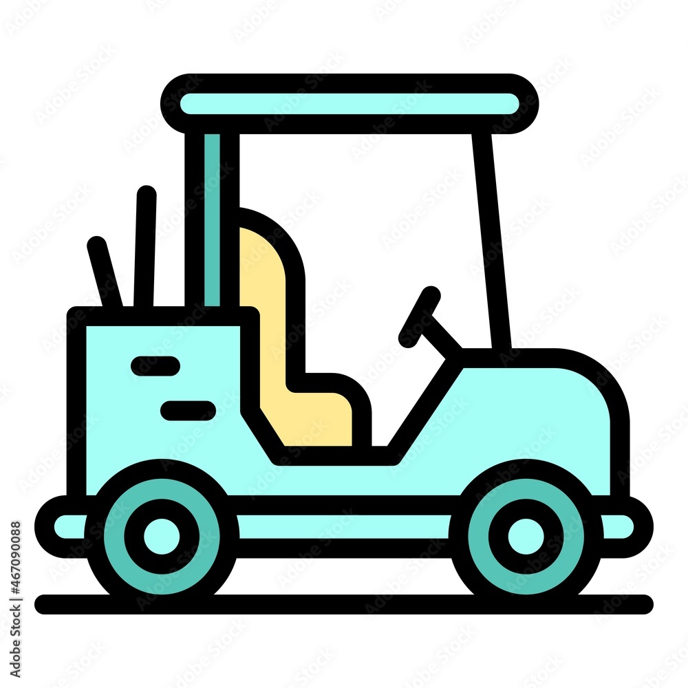 Golfing car icon. Outline golfing car vector icon color flat isolated Golfing car icon. Outline golfing car vector icon color flat isolated